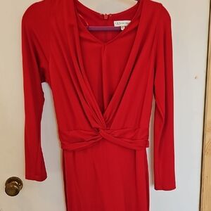 Neiman Marcus Vibrant Red Long Sleeve Dress